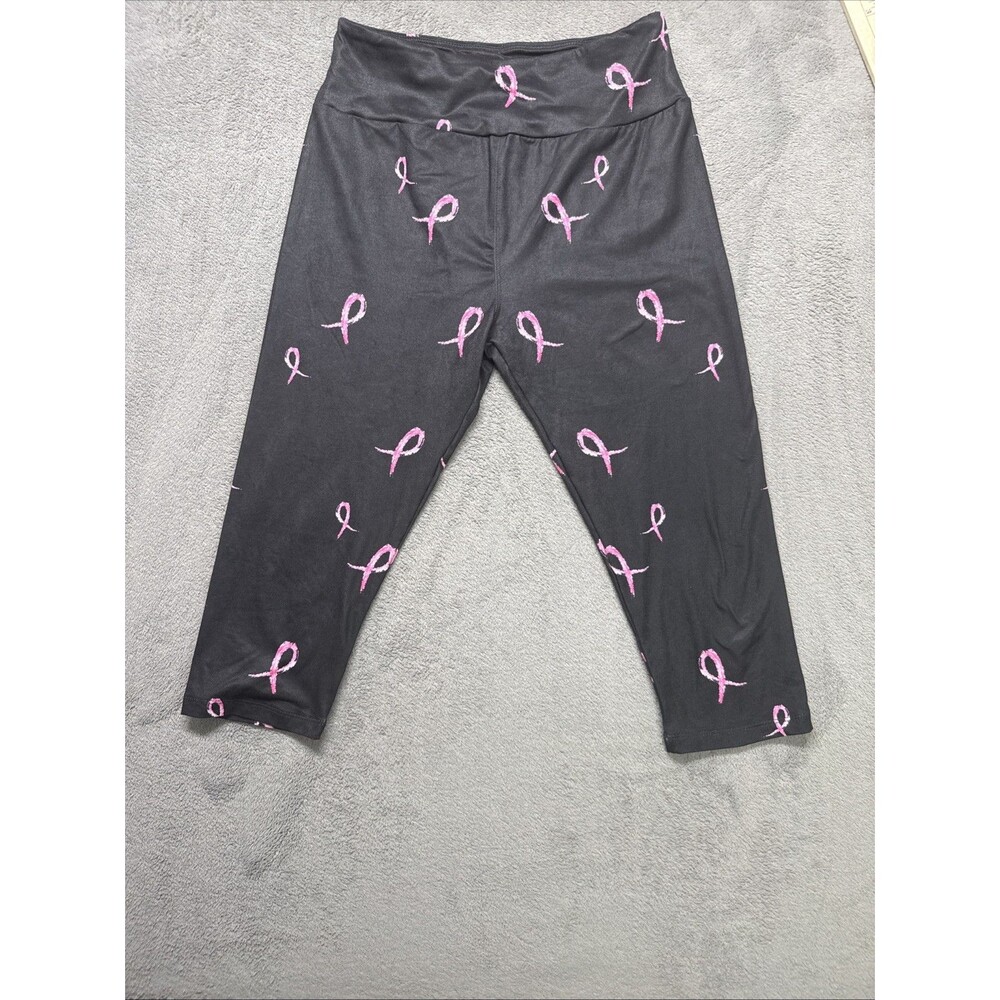 Charlie’s Project Women's OS Leggings Breast Cancer Ribbon Pattern Black Pink...